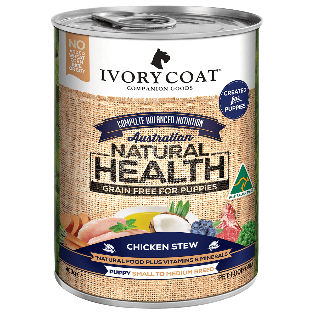Ivory Coat | Wet GF Puppy Chicken Stew 400g | Grain Free Wet Dog Food | Front of pack