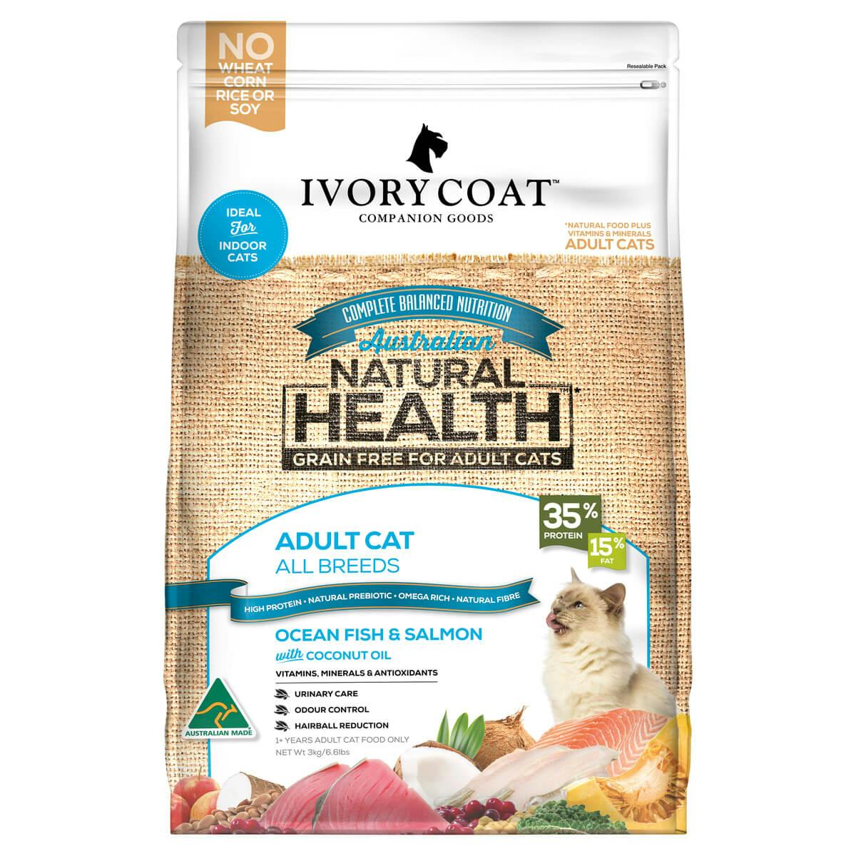 Ivory Coat | Cat Dry GF Ocean Fish & Salmon with Coconut Oil 3kg | Grain Free Dry Cat Food | Front of pack