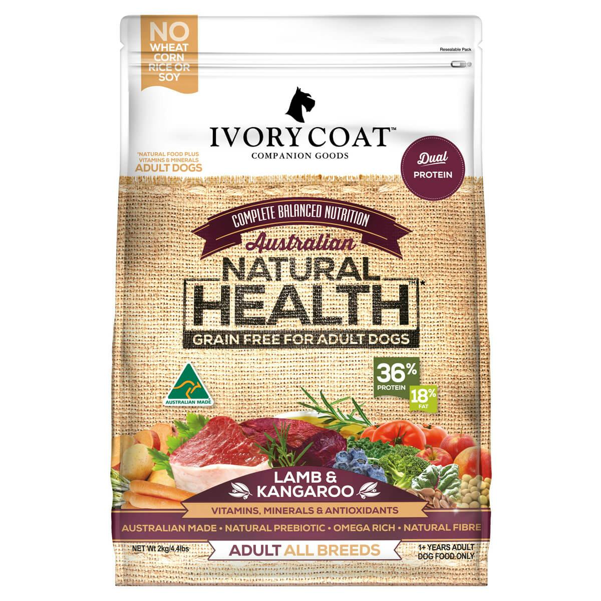 Ivory Coat | Dry GF Lamb & Kangaroo 2kg | Grain Free Dry Dog Food | Front of pack