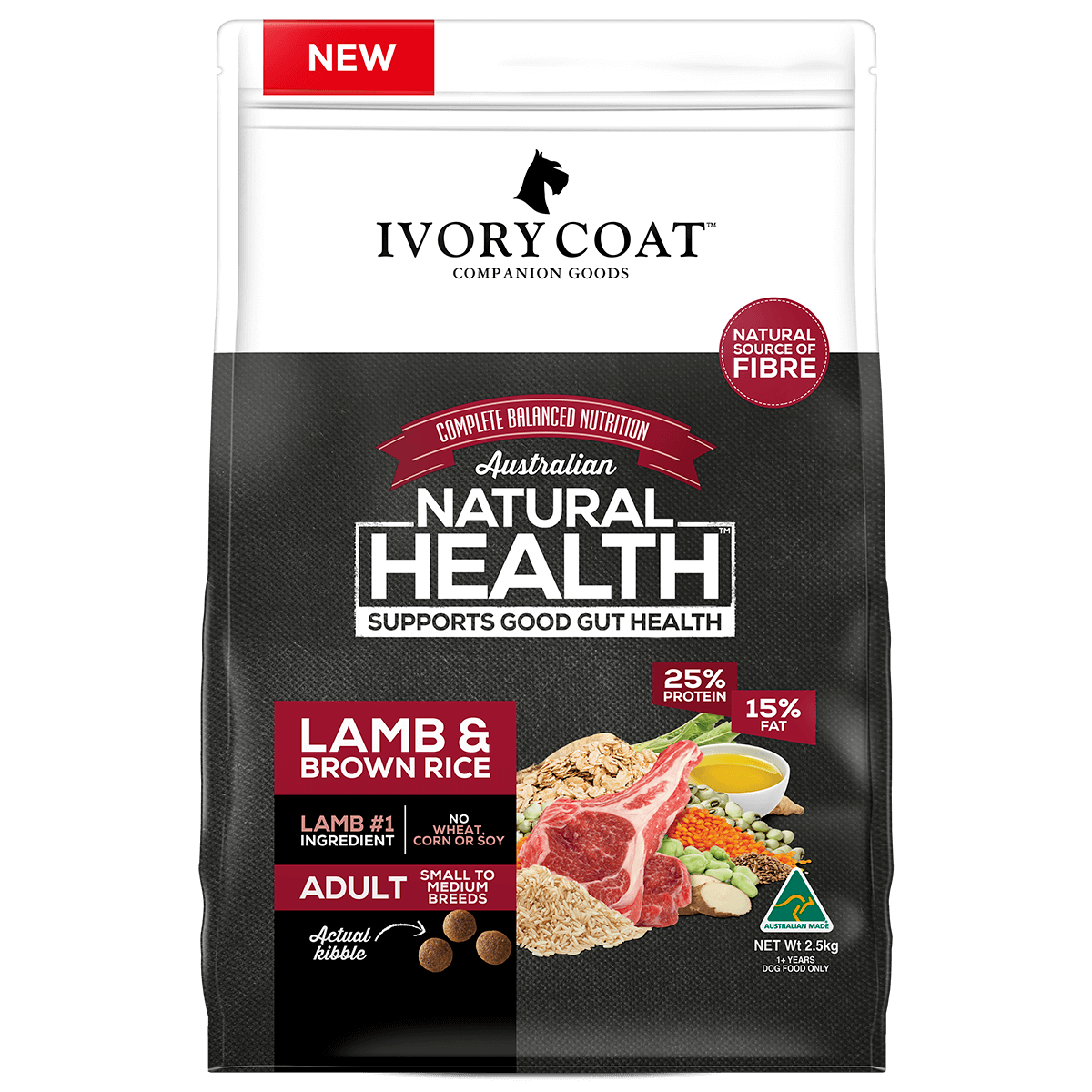 Ivory Coat | Dry Lamb & Brown Rice 2.5kg | Dry Dog Food | Front of pack