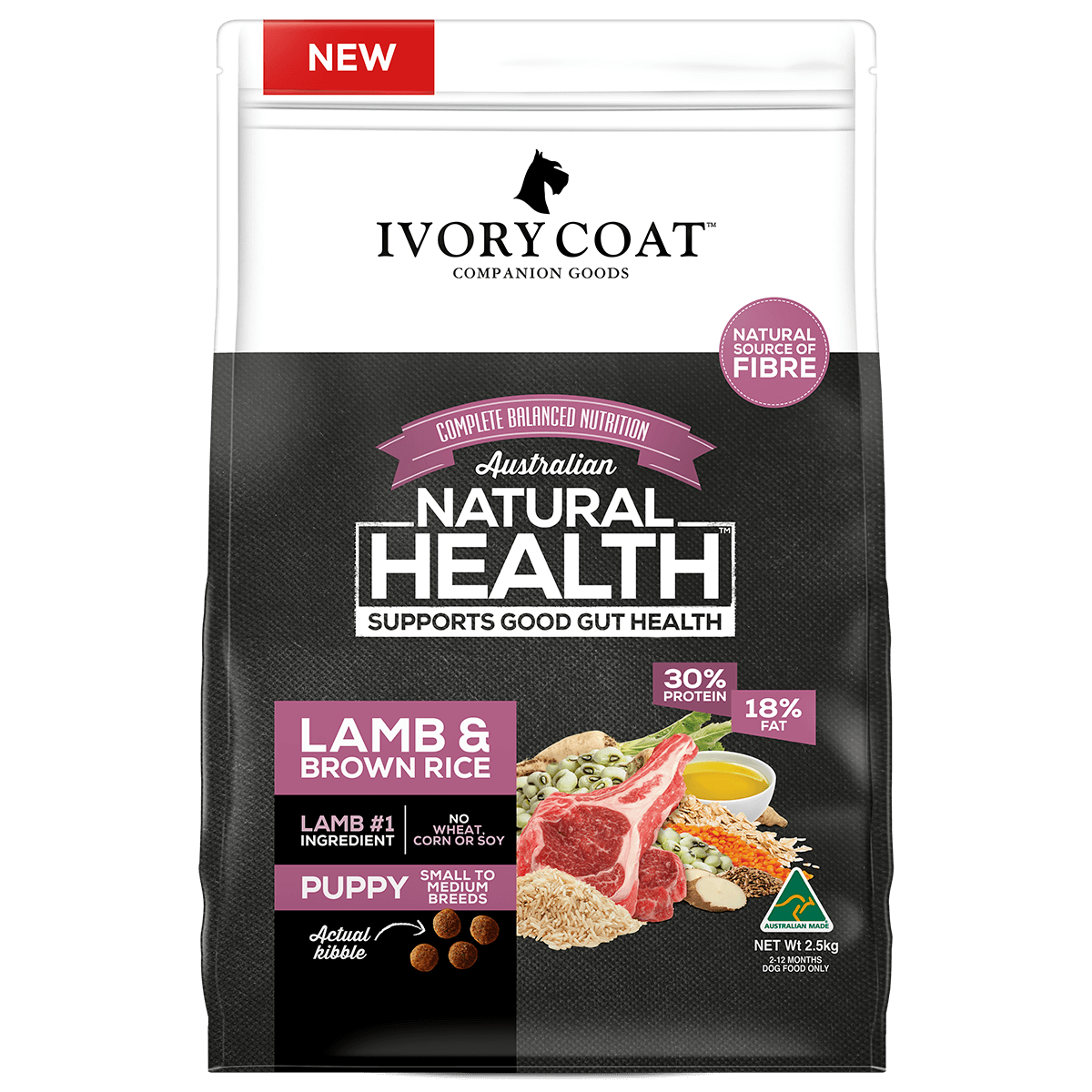 Ivory Coat | Dry Puppy Lamb & Brown Rice 2.5kg | Dry Dog Food | Front of pack