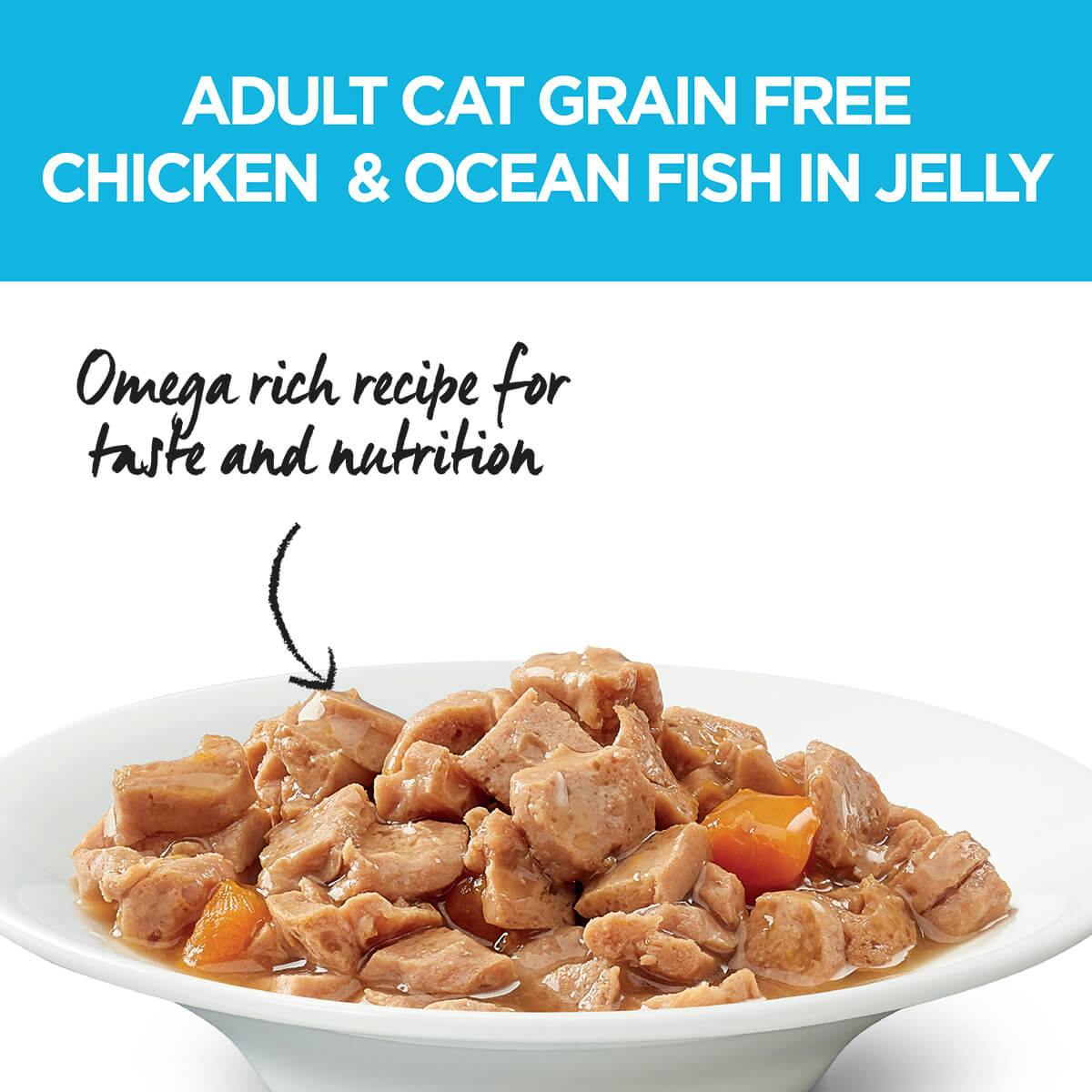 Ivory Coat | Cat Wet GF Adult Chicken & Ocean Fish in Jelly 85g | Grain Free Wet Cat Food | Top of pack