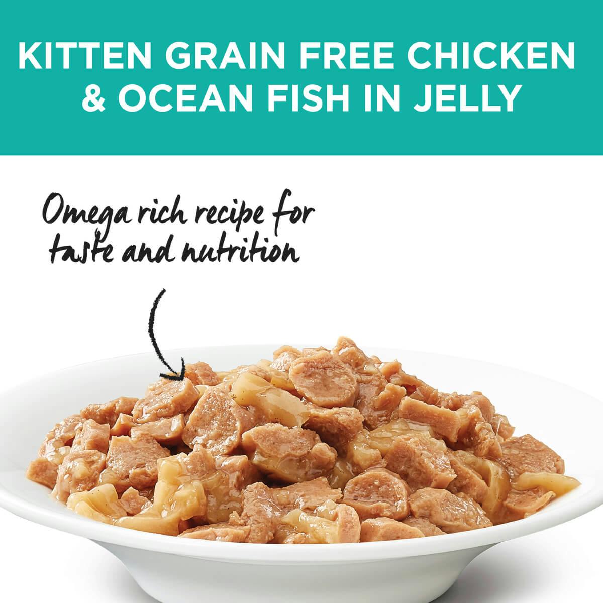 Ivory Coat | Cat Wet GF Kitten Chicken & Ocean Fish in Jelly 85g | Grain Free Wet Cat Food | Top of pack